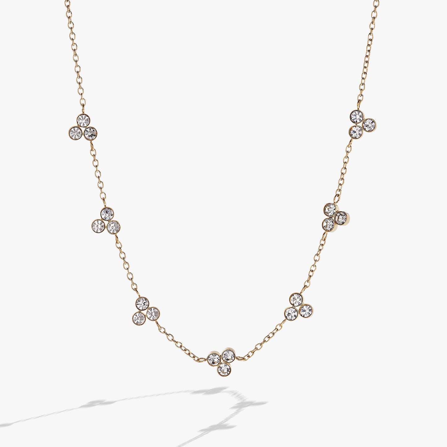 Triple Stone Stationed Necklace Stainless Steel Gold