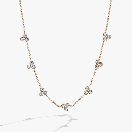 Triple Stone Stationed Necklace Stainless Steel Gold