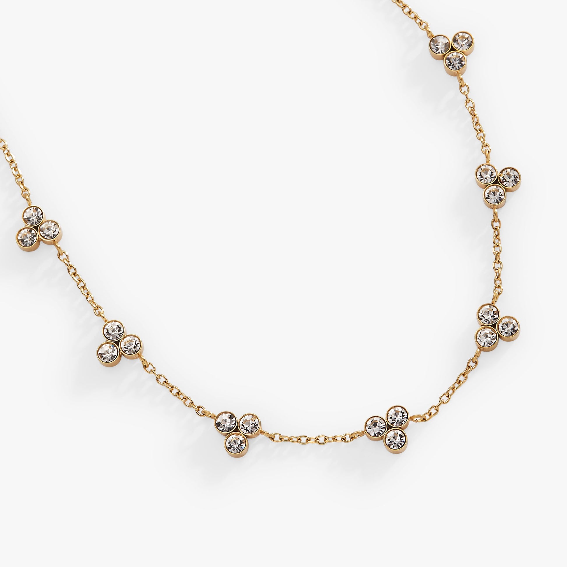 Triple Stone Stationed Necklace Stainless Steel Gold