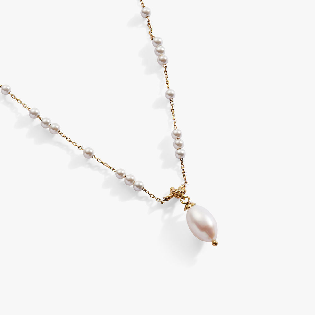 Mother of Pearl Beaded Necklace Stainless Steel Gold