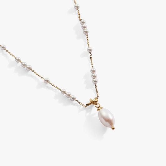 Mother of Pearl Beaded Necklace Stainless Steel Gold