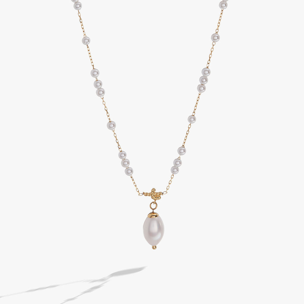 Mother of Pearl Beaded Necklace Stainless Steel Gold