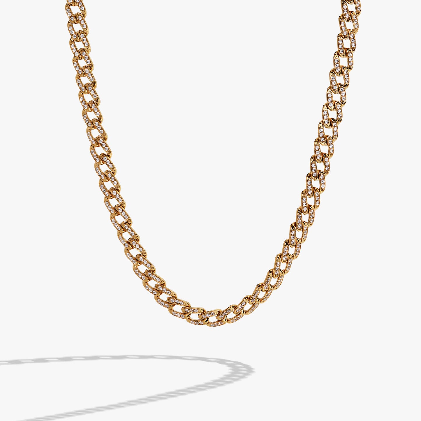 Crystal Pave Curb Chain Necklace Stainless Steel Gold