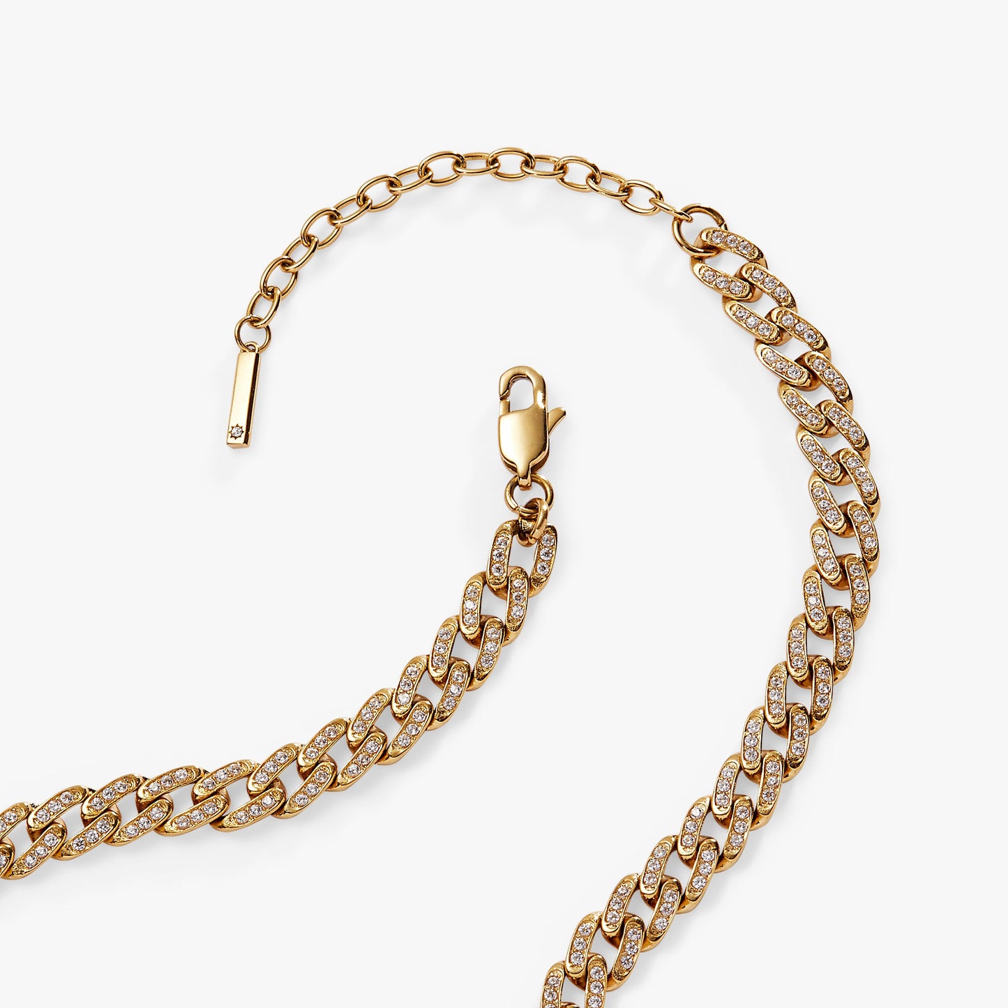 Crystal Pave Curb Chain Necklace Stainless Steel Gold