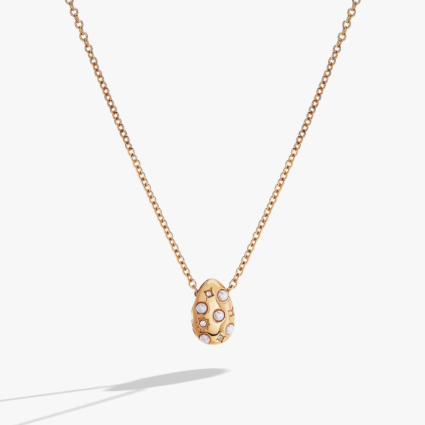 Pearl and Crystal Pendant Necklace Gold