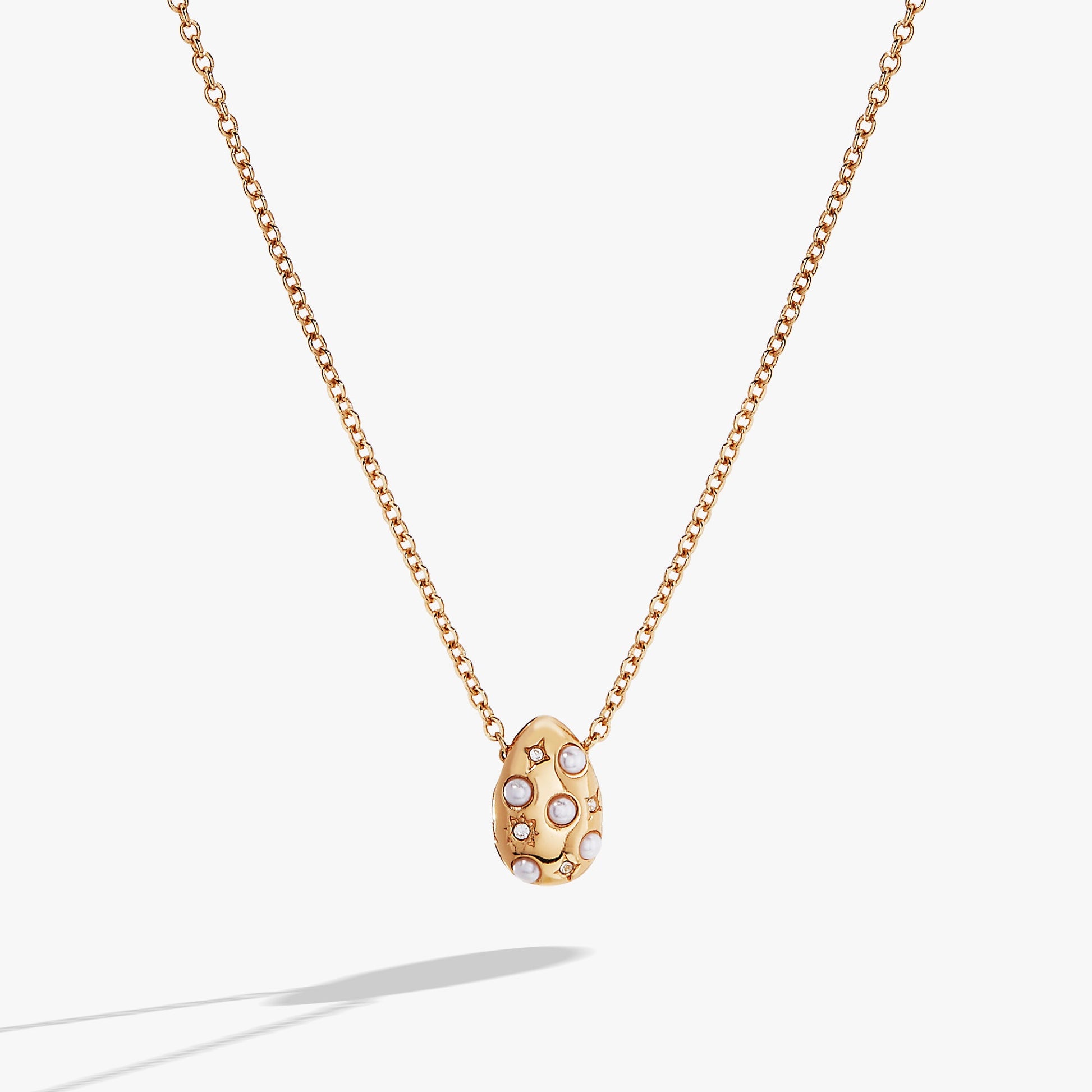 Pearl and Crystal Pendant Necklace Gold