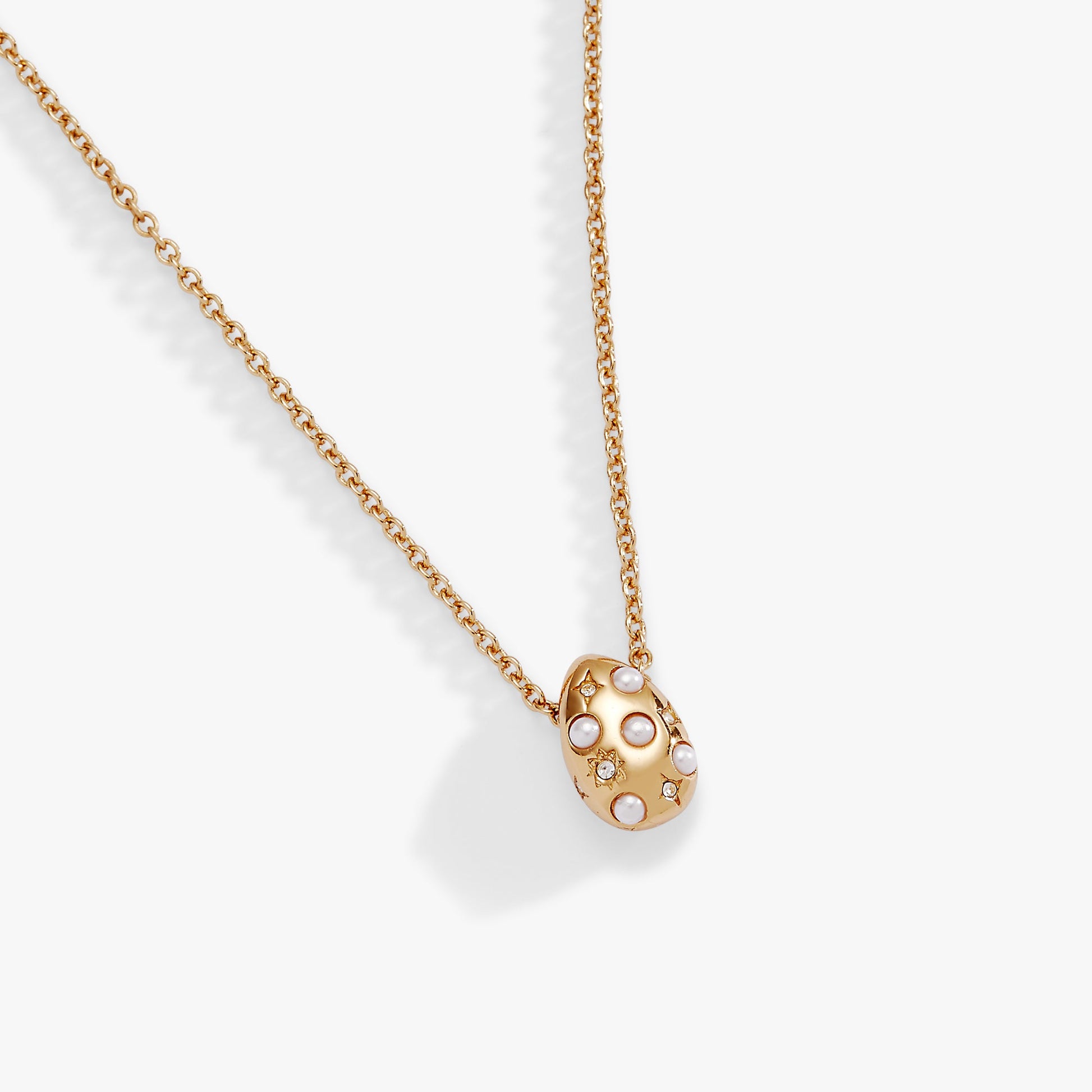 Pearl and Crystal Pendant Necklace Gold