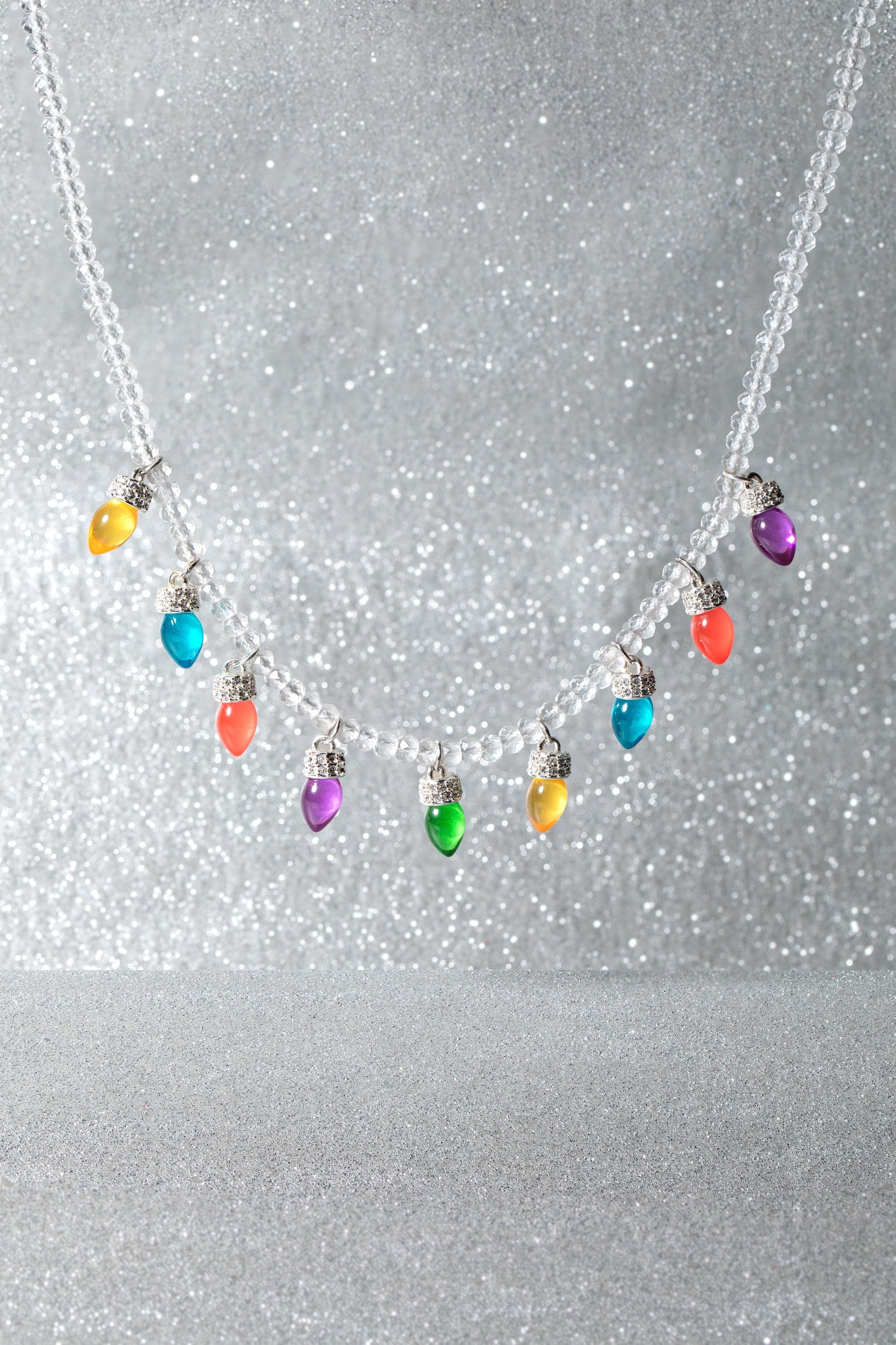 Christmas Light Bulb Necklace Silver