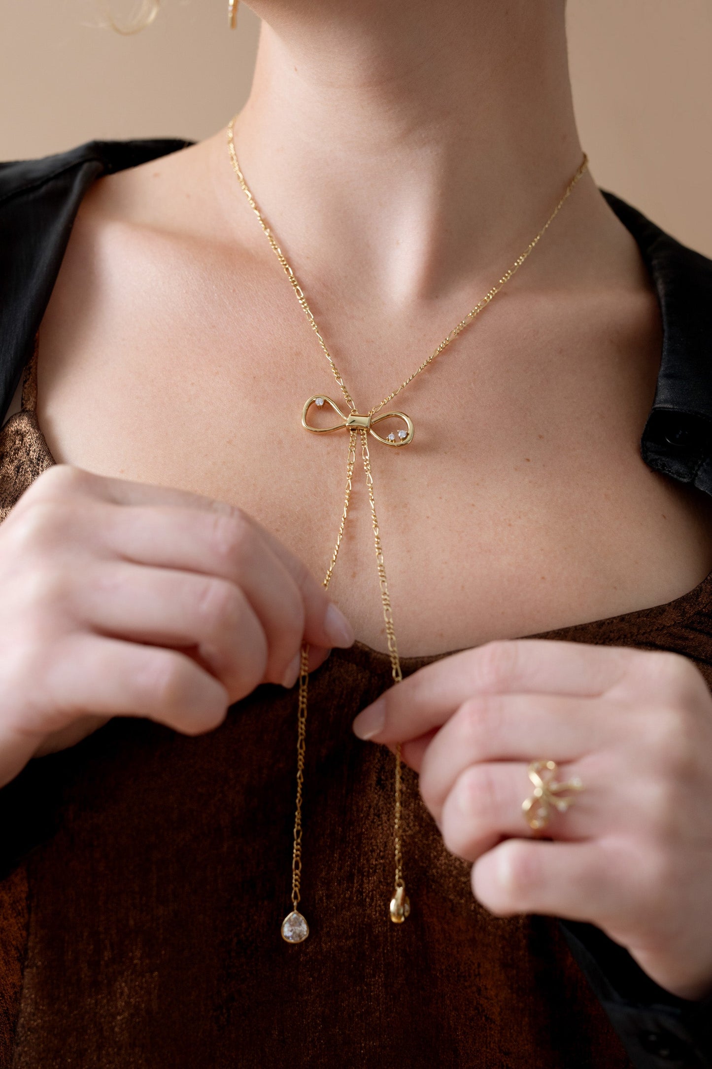 Coquette Bow Necklace Shiny Gold