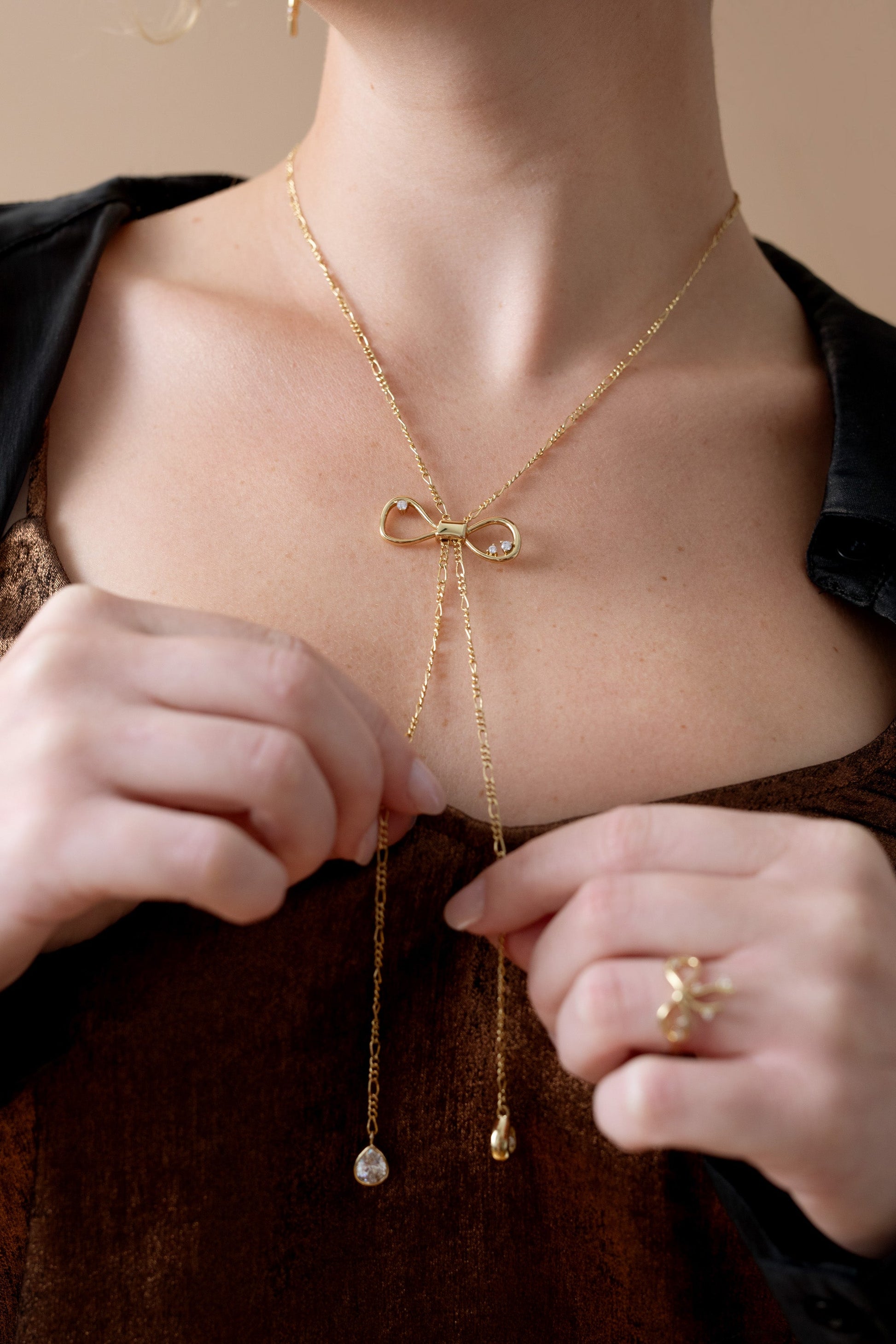 Coquette Bow Necklace Shiny Gold