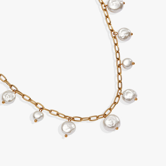 Coin Pearl Necklace Stainless Steel Gold
