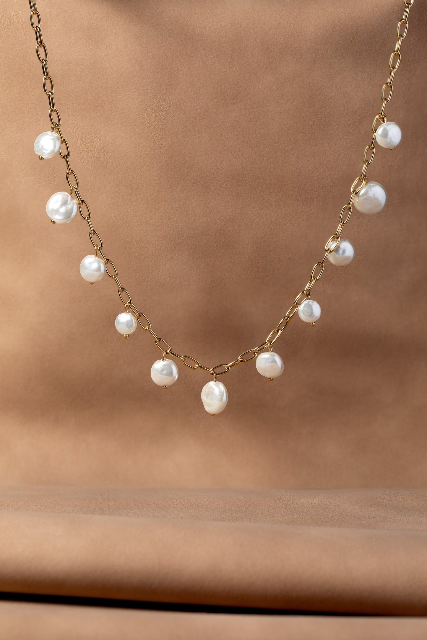 Coin Pearl Necklace Stainless Steel Gold