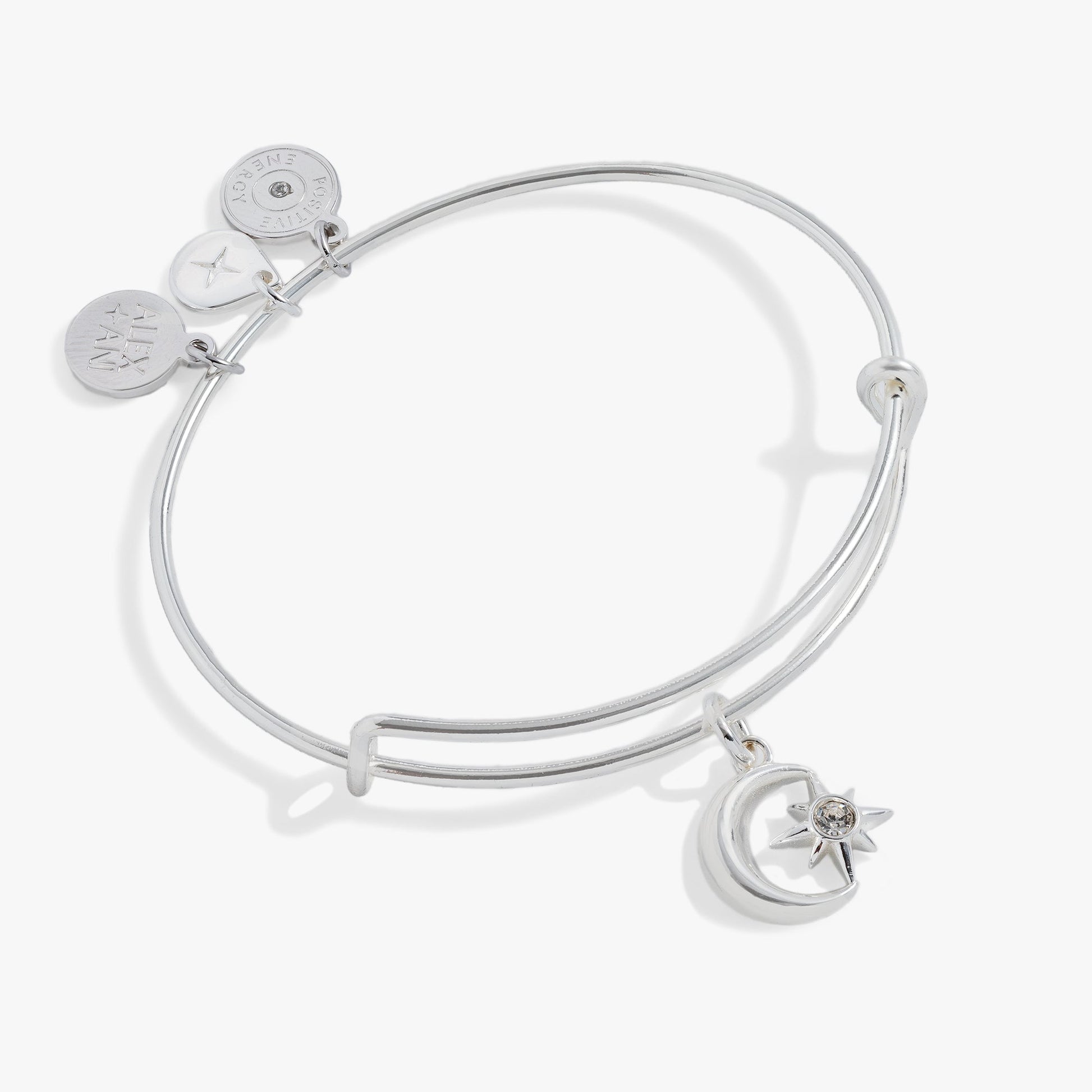 Star and Moon Charm Bangle Silver