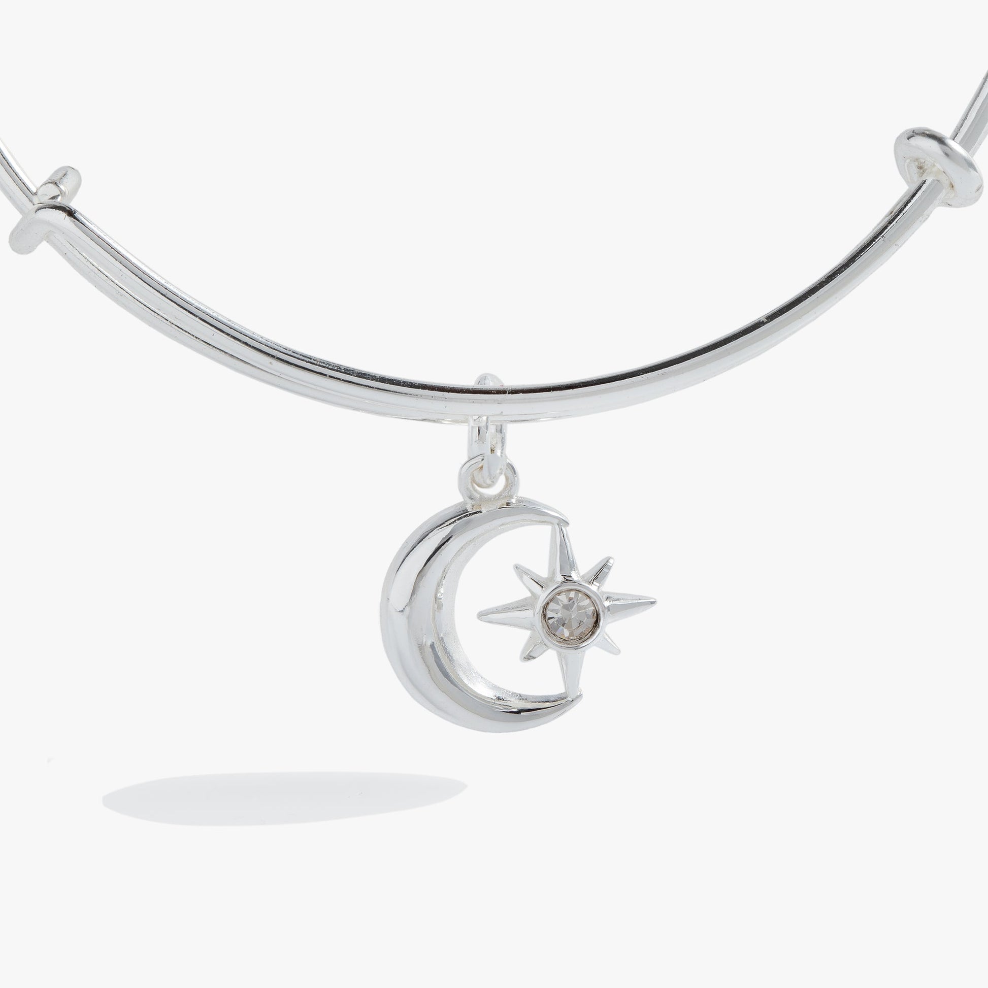 Star and Moon Charm Bangle Silver
