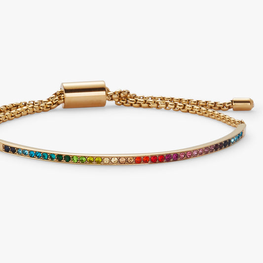Rainbow Ombre Pave Bolo Stainless Steel Gold