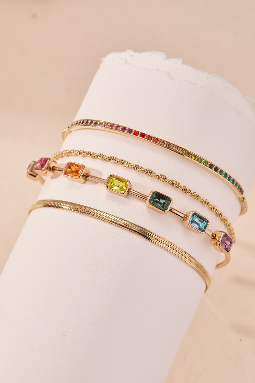 Rainbow Ombre Pave Bolo Stainless Steel Gold