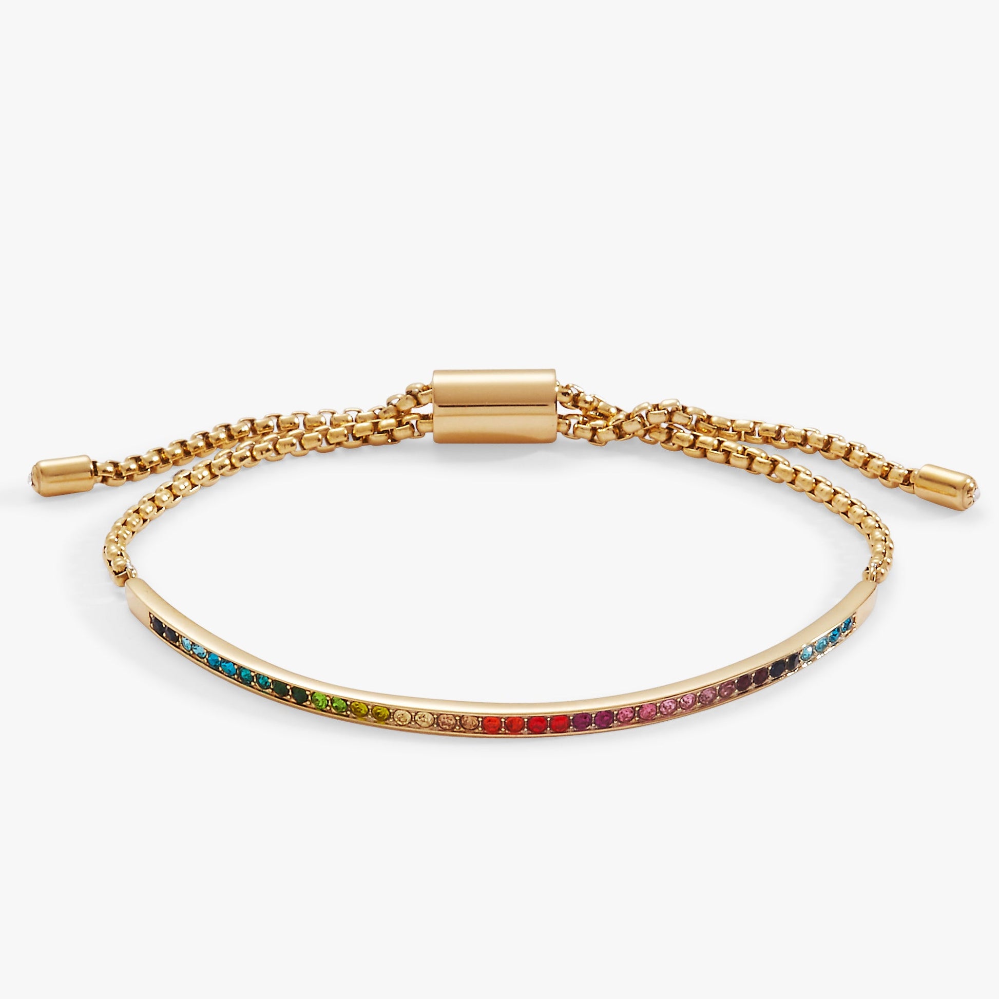 Rainbow Ombre Pave Bolo Stainless Steel Gold