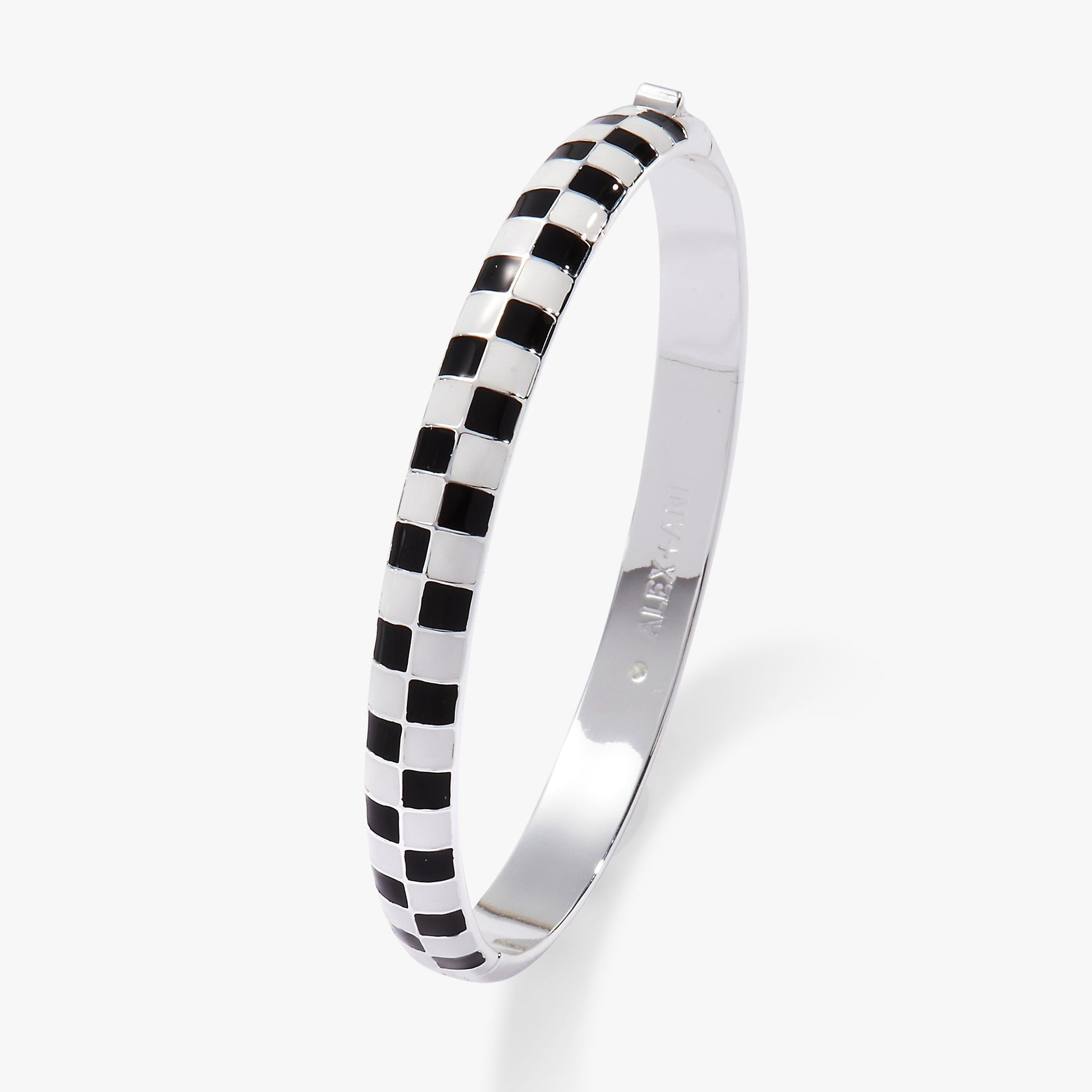 Black & White Checker Hinge Bangle Silver