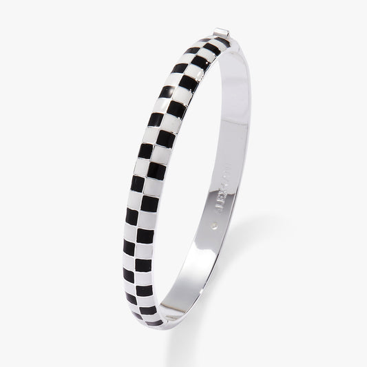 Black & White Checker Hinge Bangle Silver