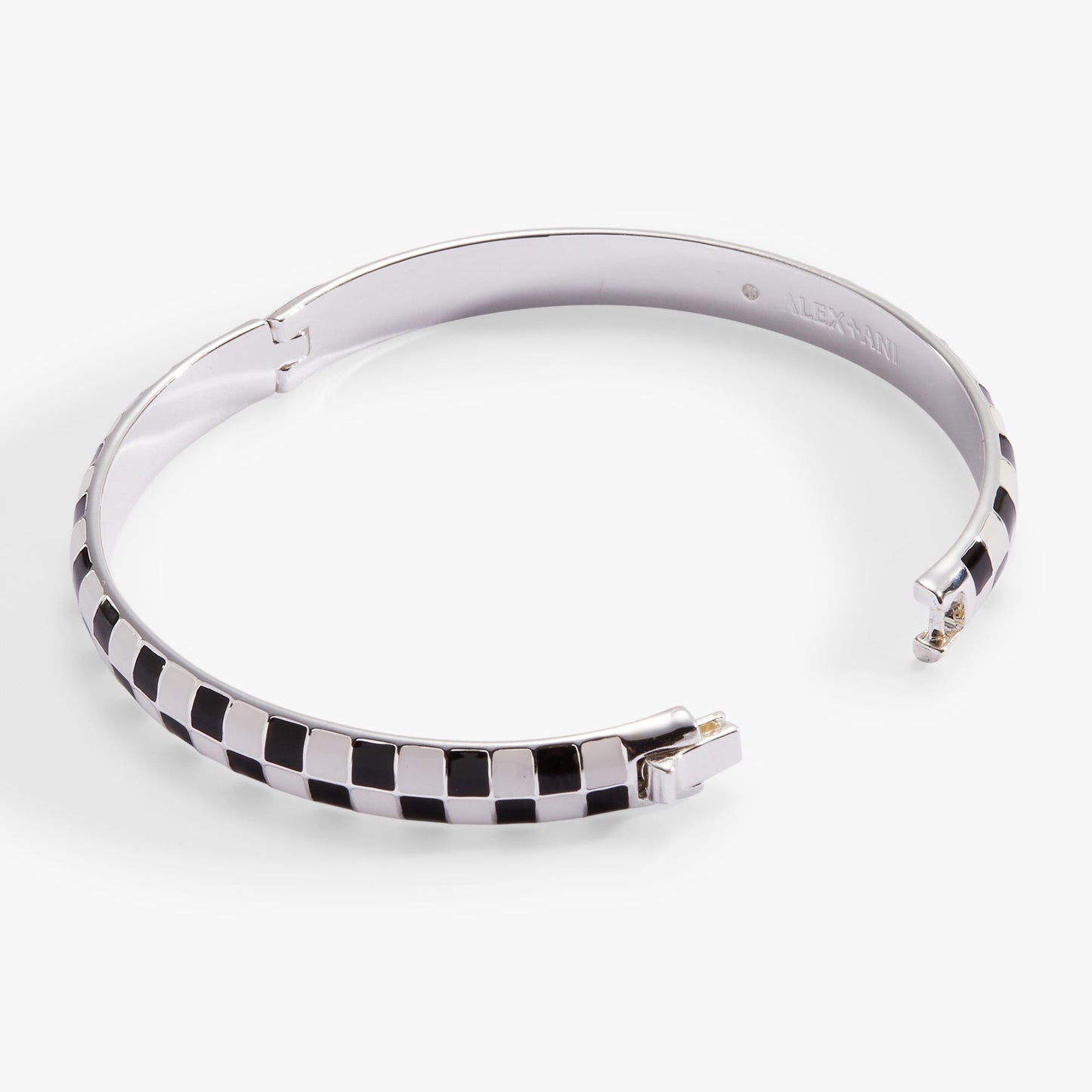 Black & White Checker Hinge Bangle Silver
