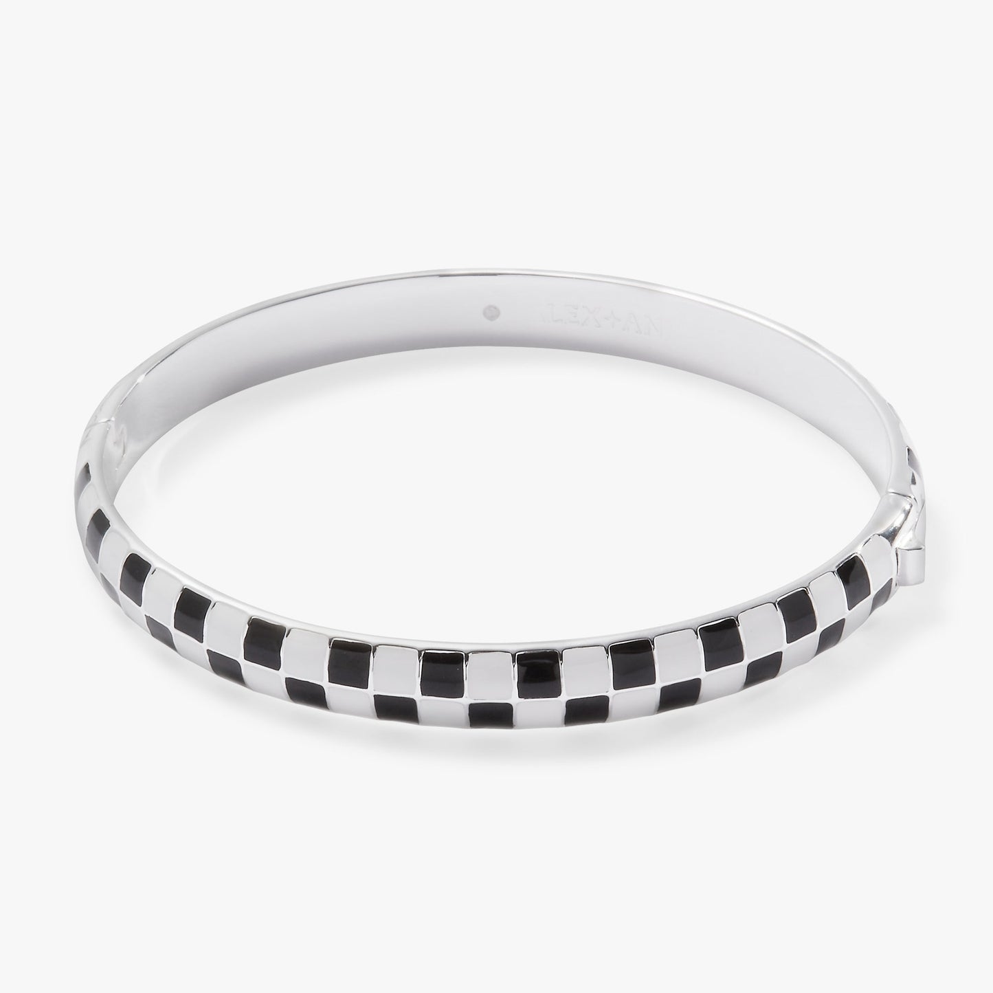 Black & White Checker Hinge Bangle Silver