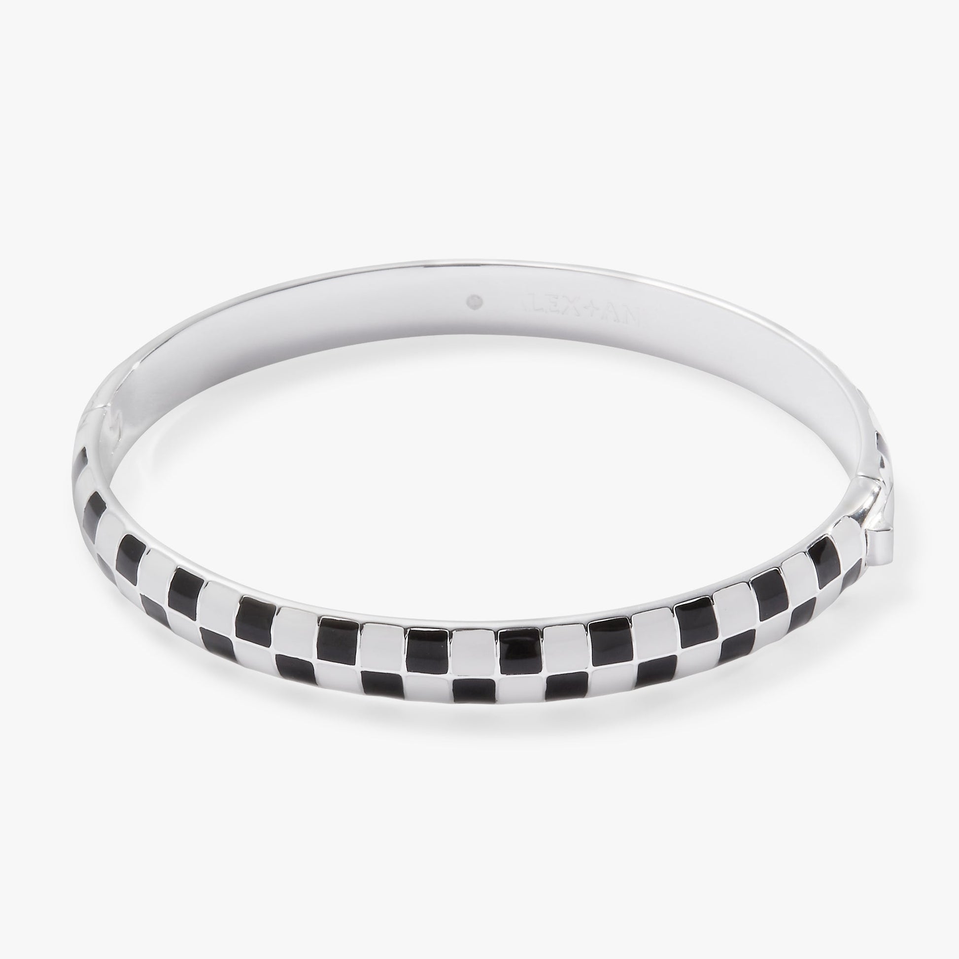 Black & White Checker Hinge Bangle Silver