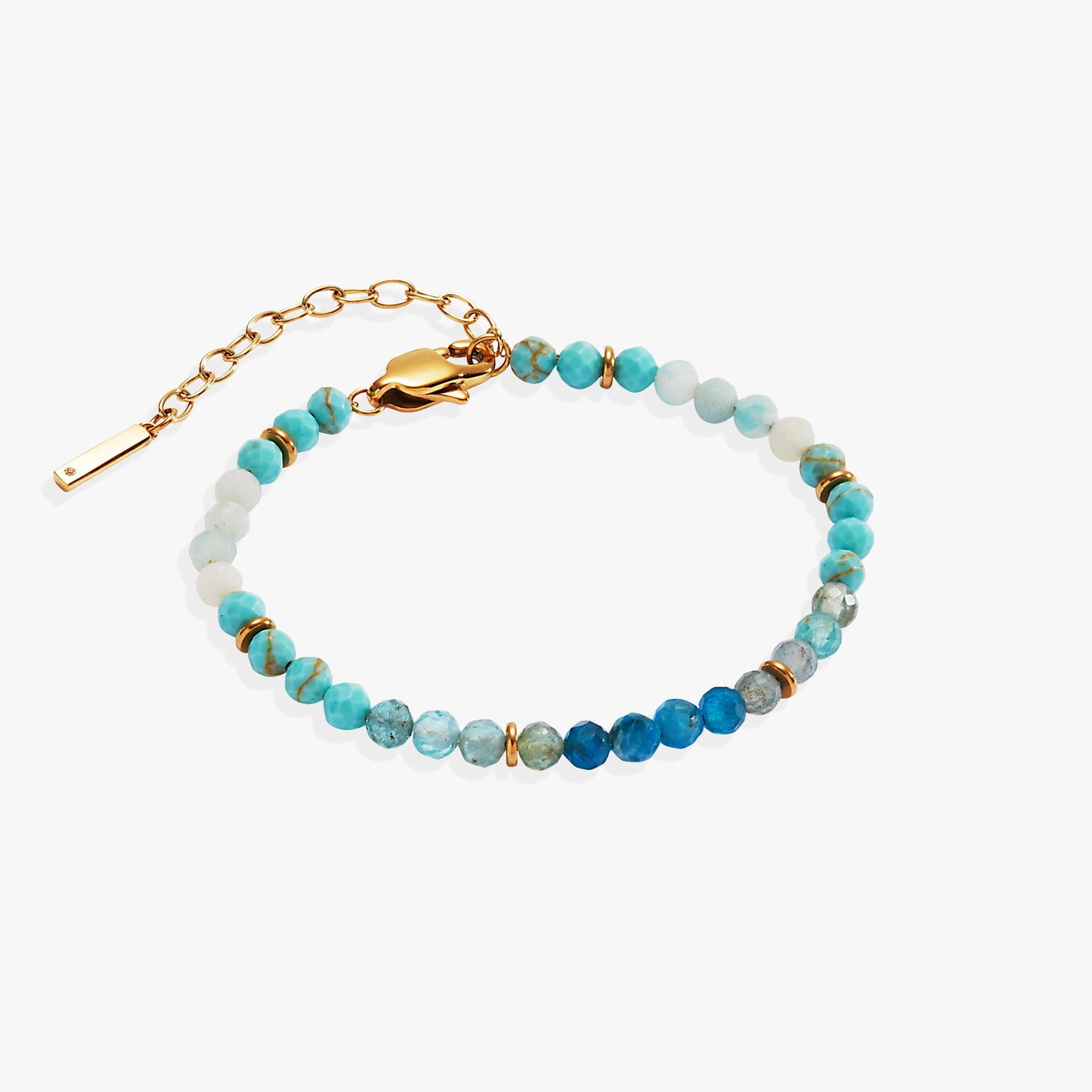 Turquoise Ombre Semi-Precious Beaded Bracelet Stainless Steel Gold
