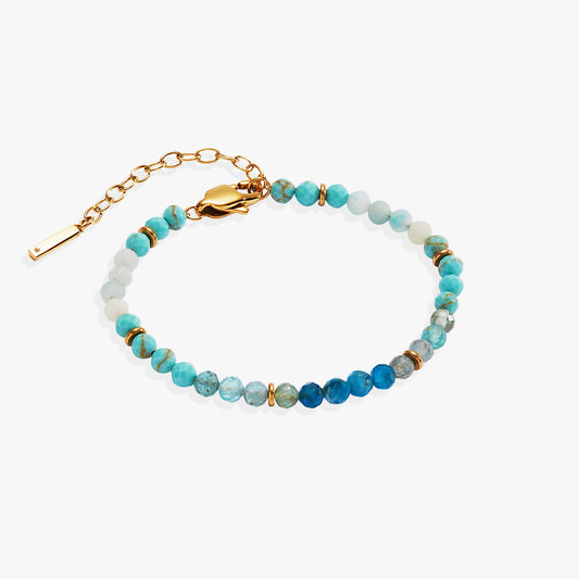 Turquoise Ombre Semi-Precious Beaded Bracelet Stainless Steel Gold