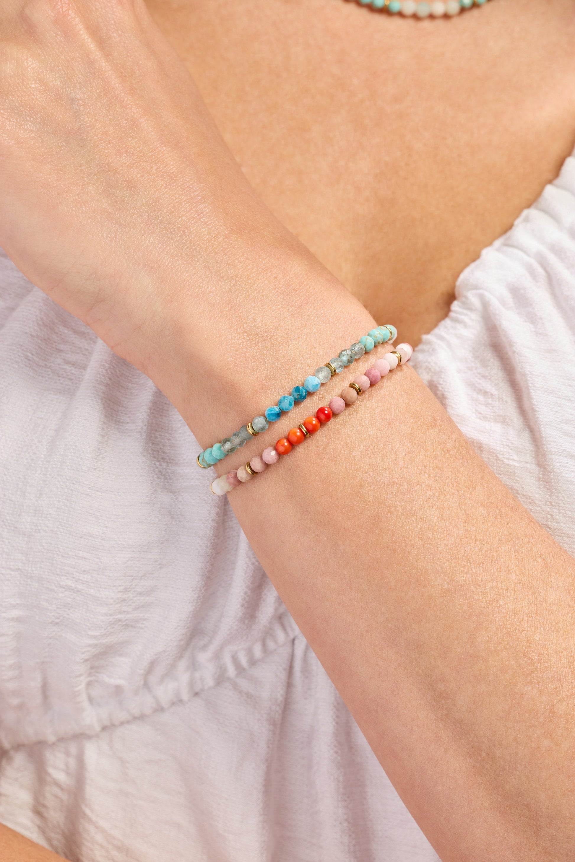 Turquoise Ombre Semi-Precious Beaded Bracelet Stainless Steel Gold