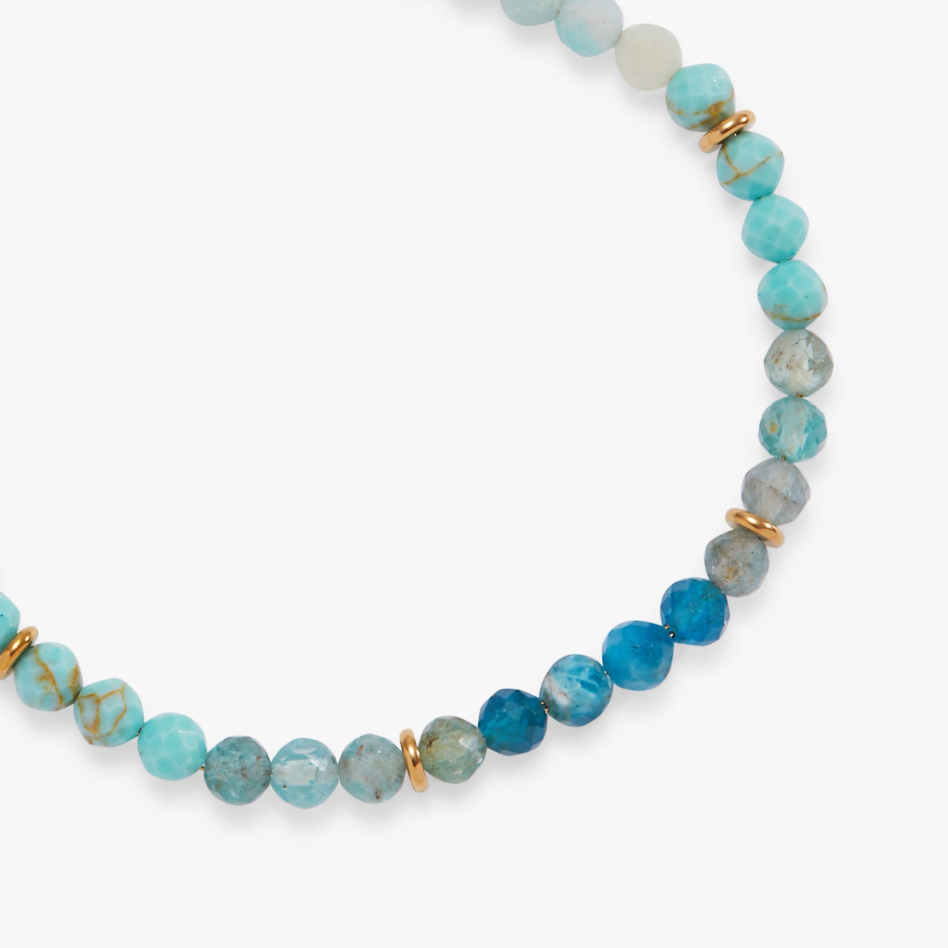 Turquoise Ombre Semi-Precious Beaded Bracelet Stainless Steel Gold