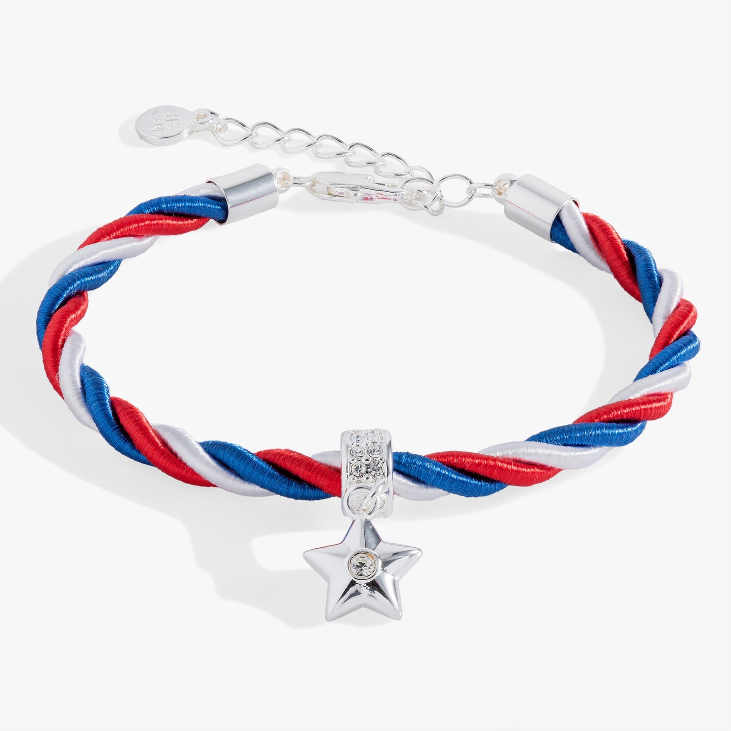 Red, White and Blue Star Cord Bracelet Silver