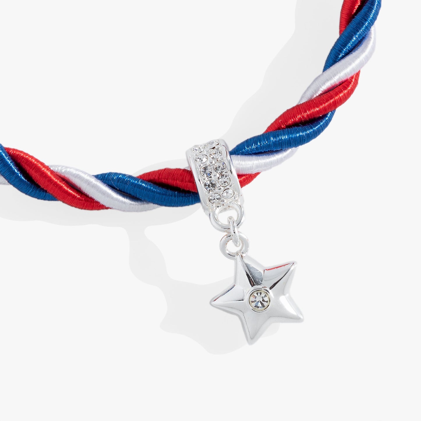 Red, White and Blue Star Cord Bracelet Silver