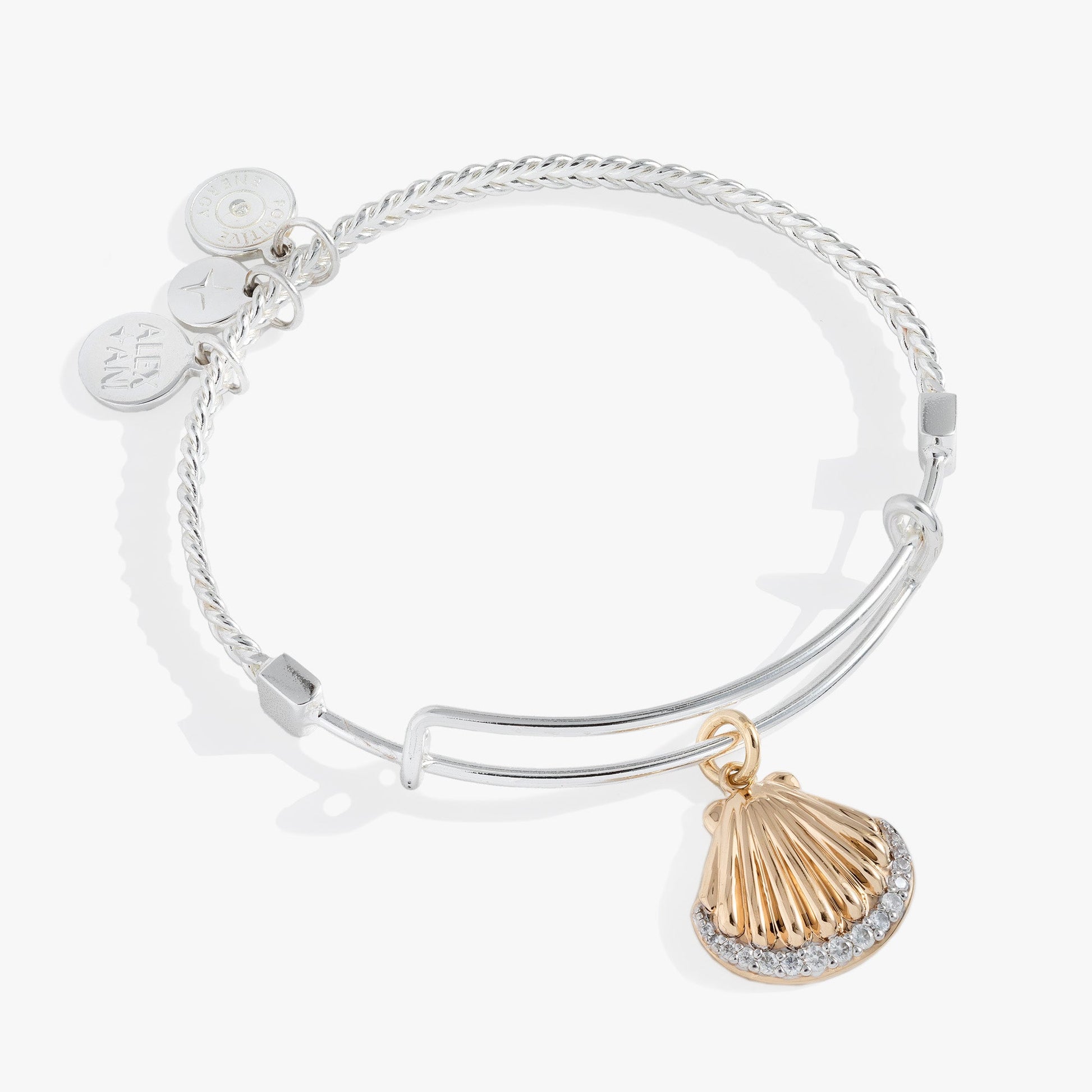 Textured Scallop Seashell Charm Bangle Two Tone