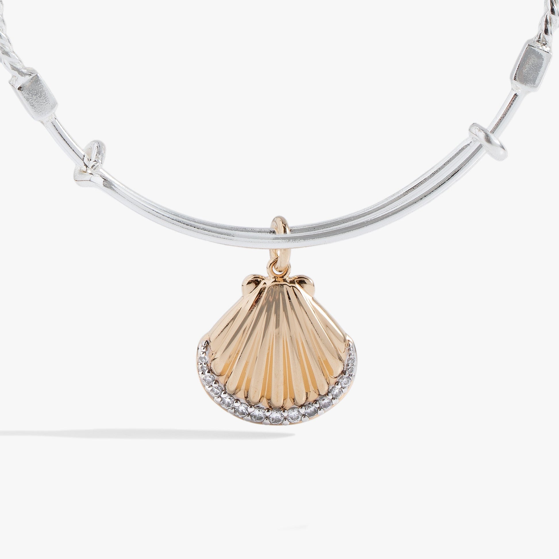 Textured Scallop Seashell Charm Bangle Two Tone