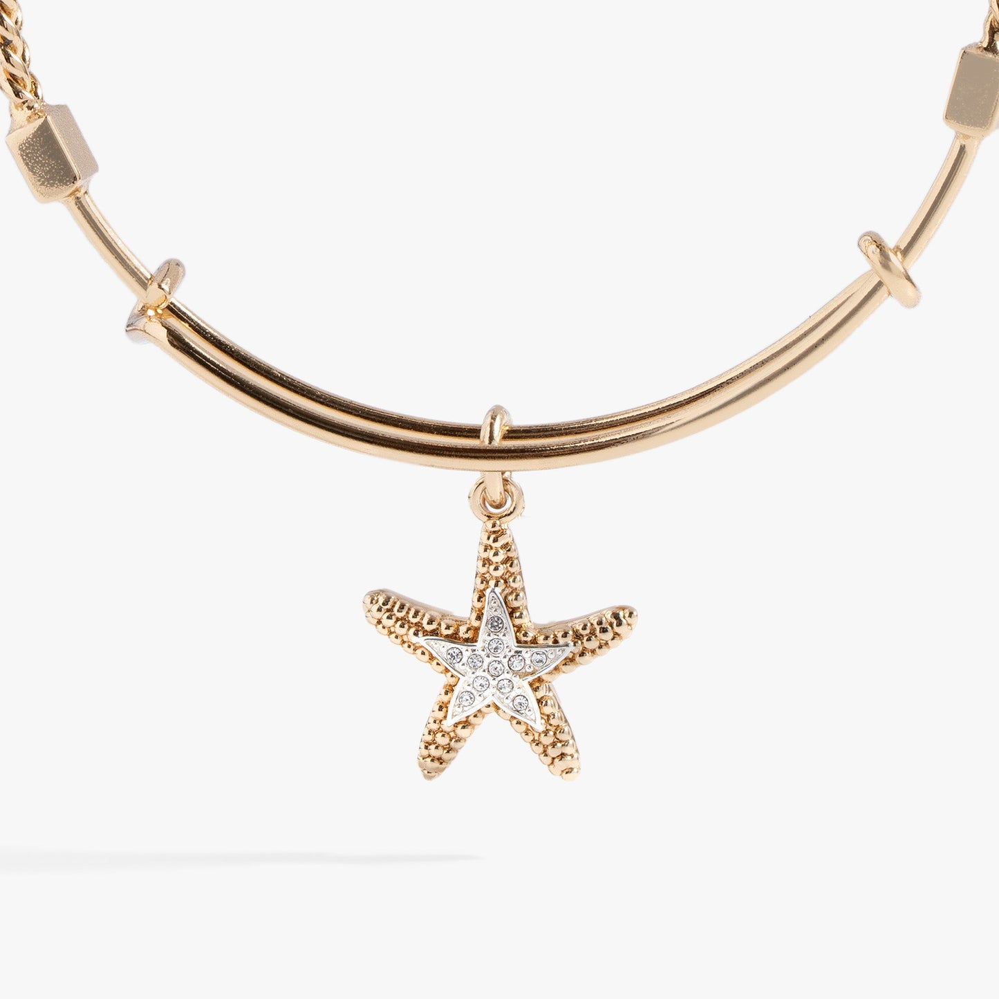 Textured Starfish Charm Bangle Two Tone