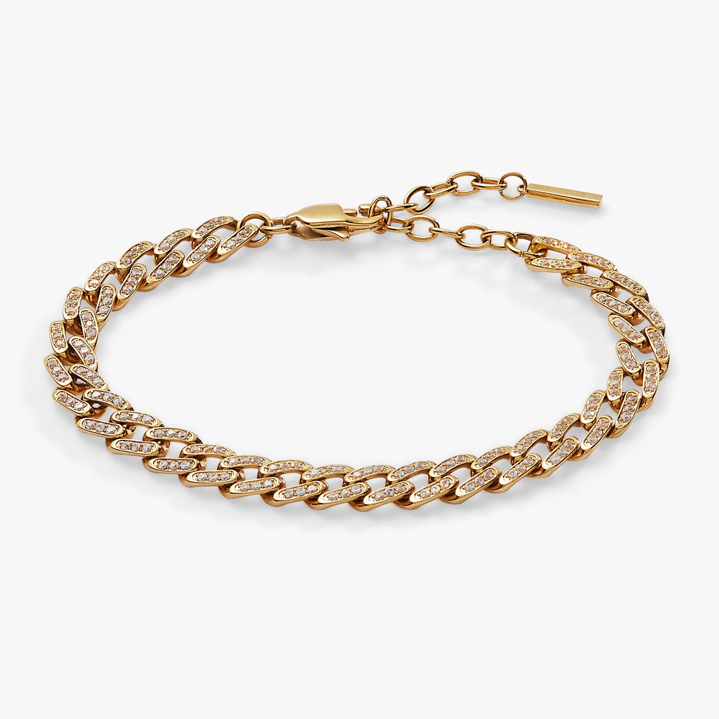 Crystal Pave Curb Chain Bracelet Stainless Steel Gold