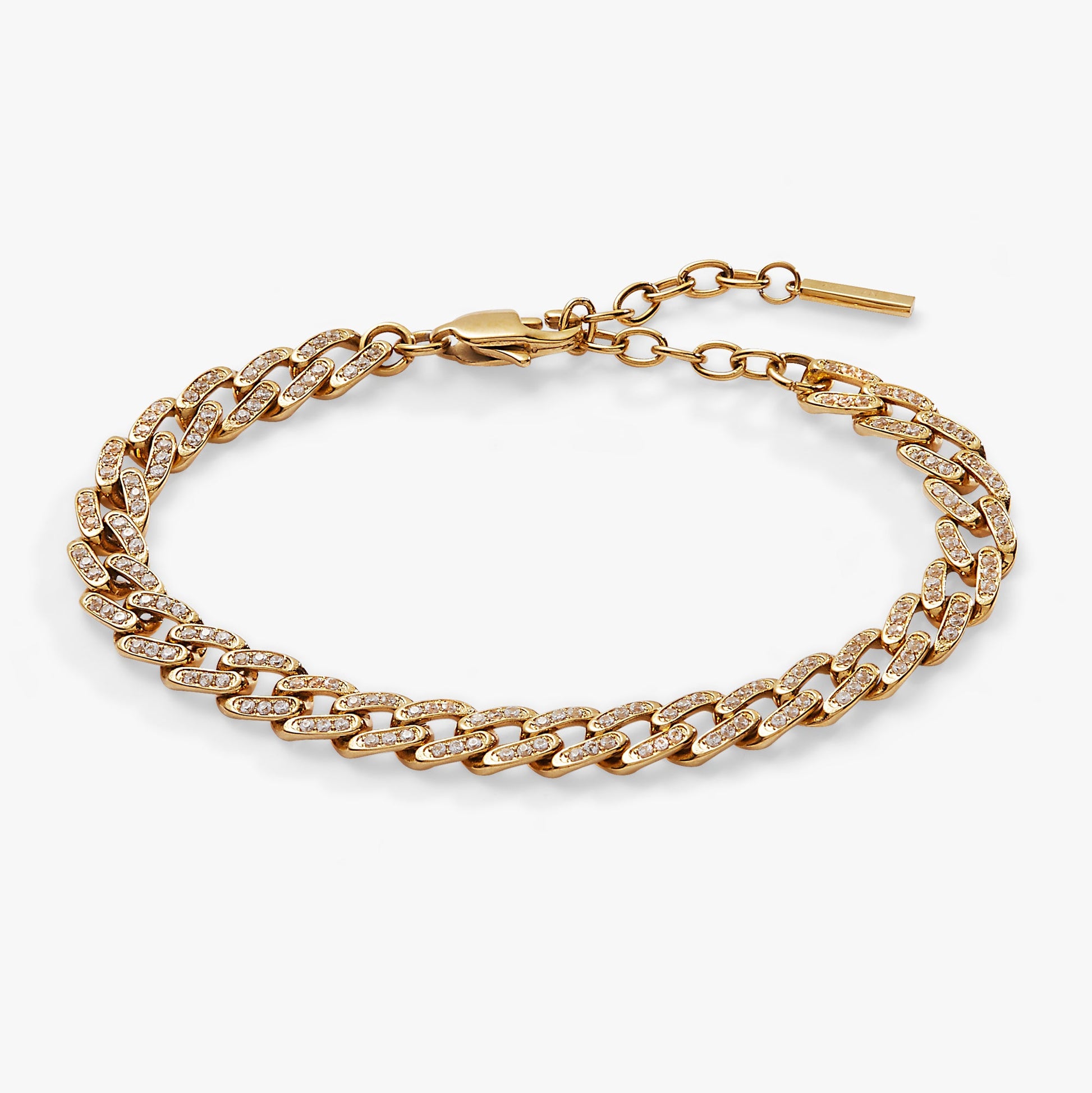 Crystal Pave Curb Chain Bracelet Stainless Steel Gold