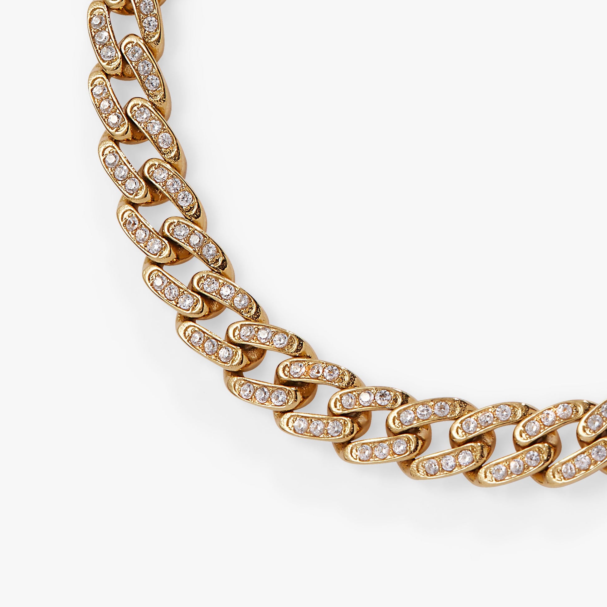 Crystal Pave Curb Chain Bracelet Stainless Steel Gold