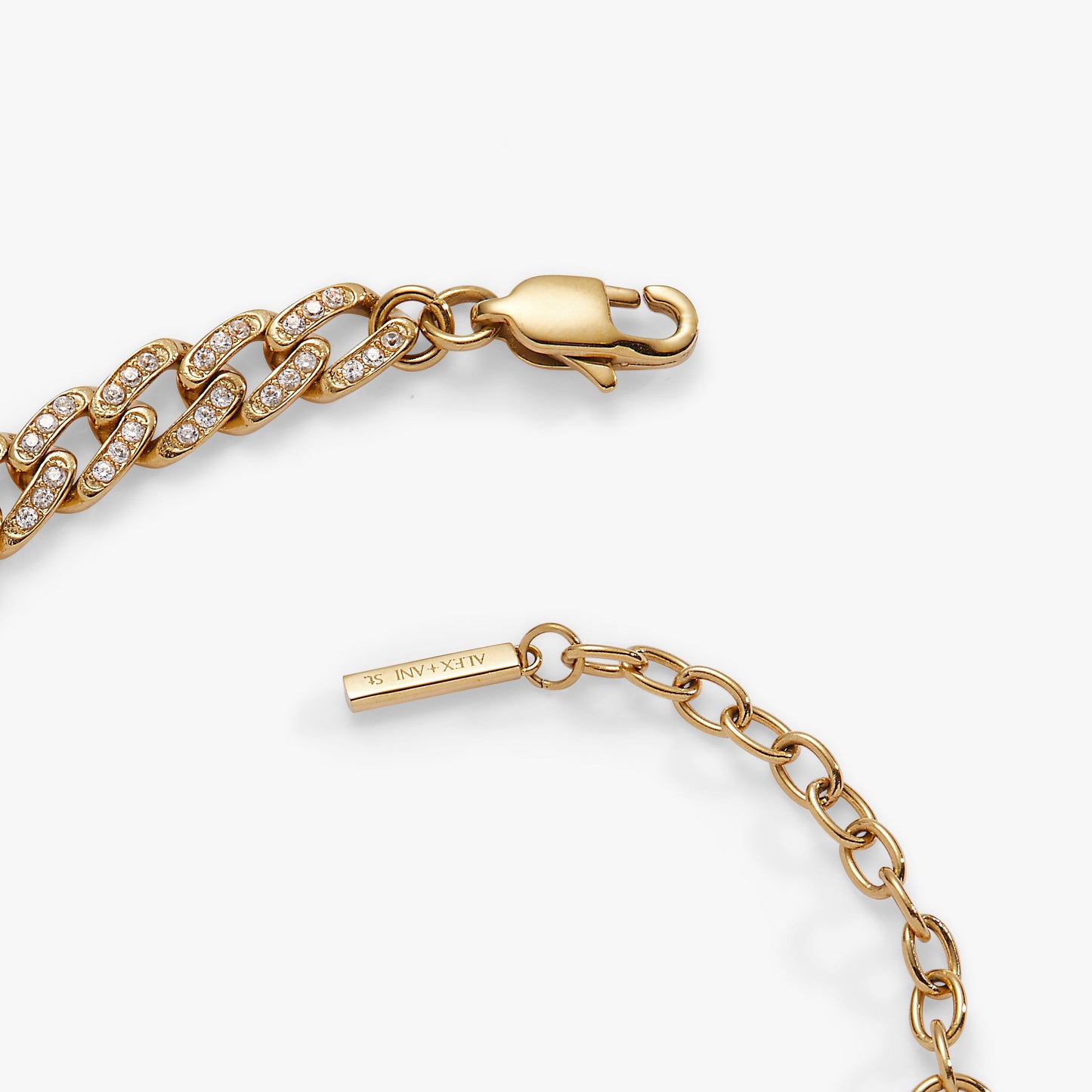 Crystal Pave Curb Chain Bracelet Stainless Steel Gold