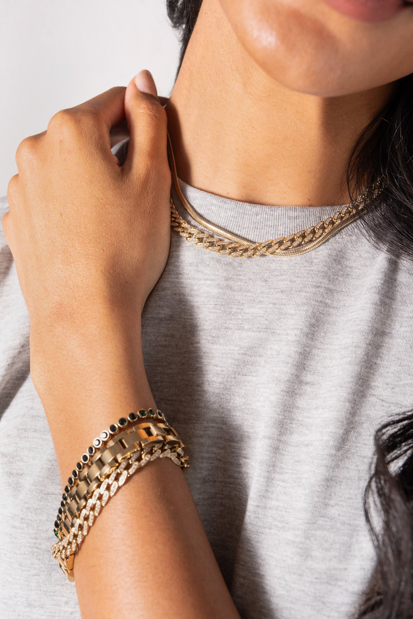 Crystal Pave Curb Chain Bracelet Stainless Steel Gold