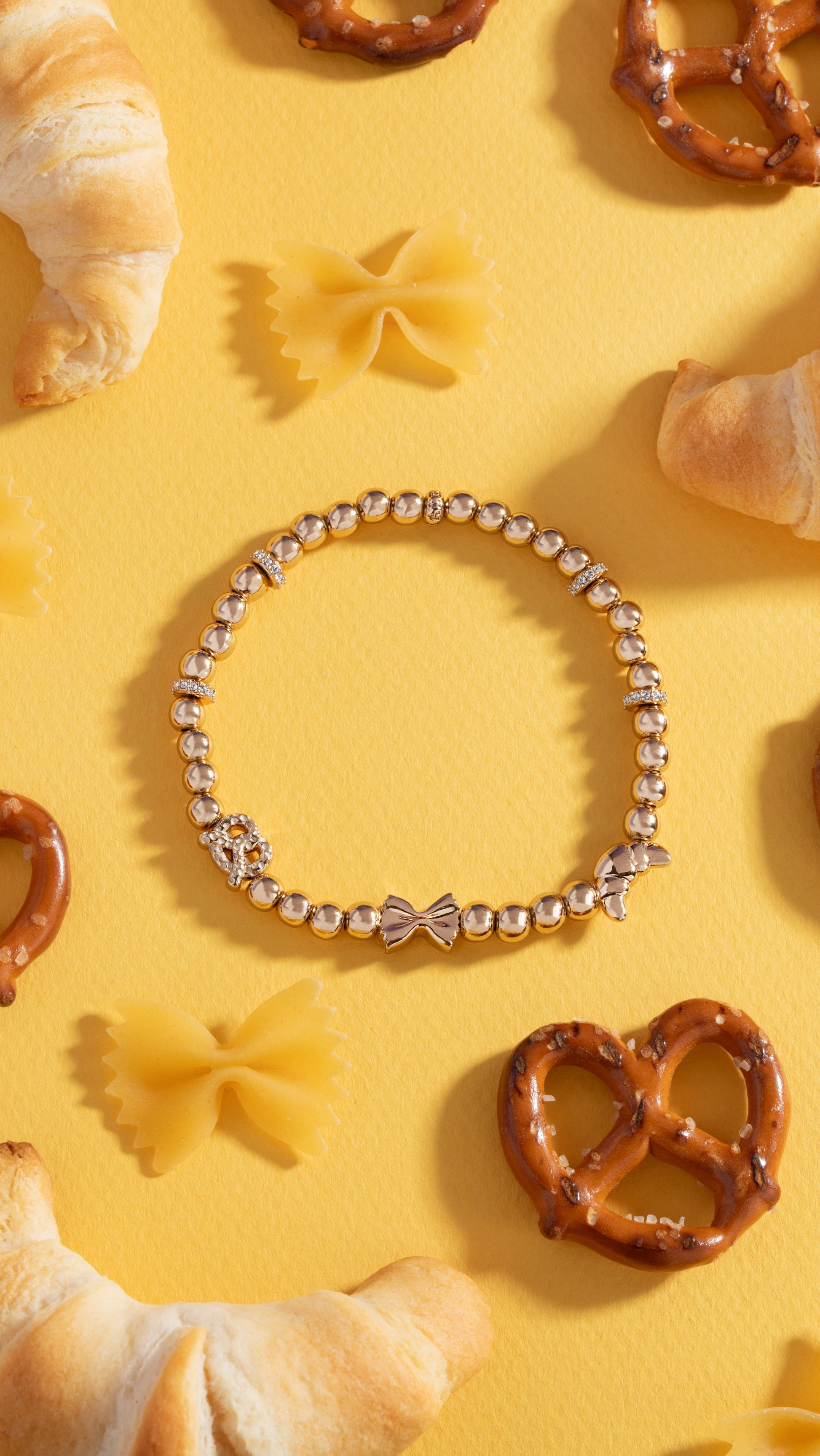 “Carbs are My Love Language” Beaded Stretch Bracelet Gold