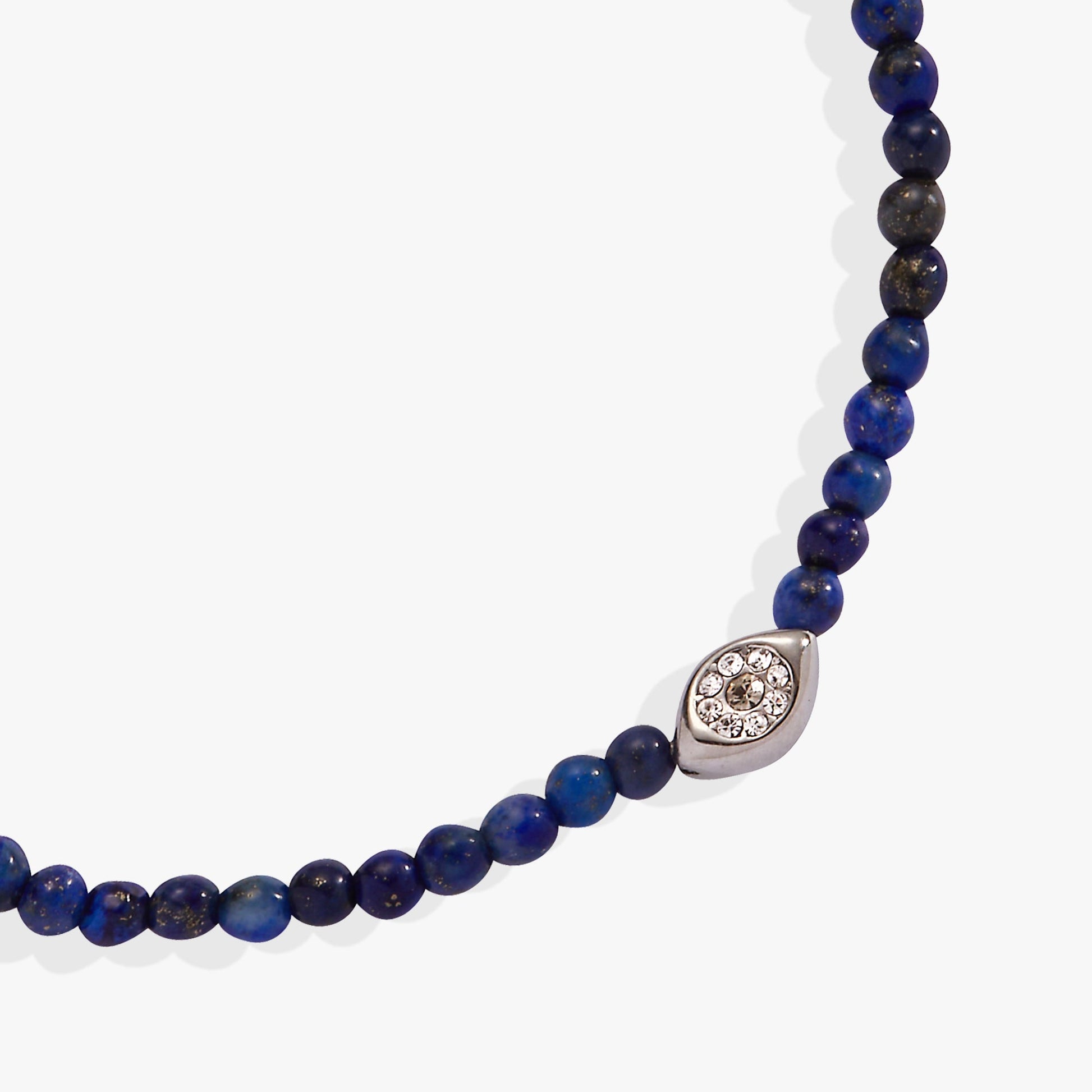 Lapis Evil Eye Mini Stretch Bracelet Stainless Steel Silver