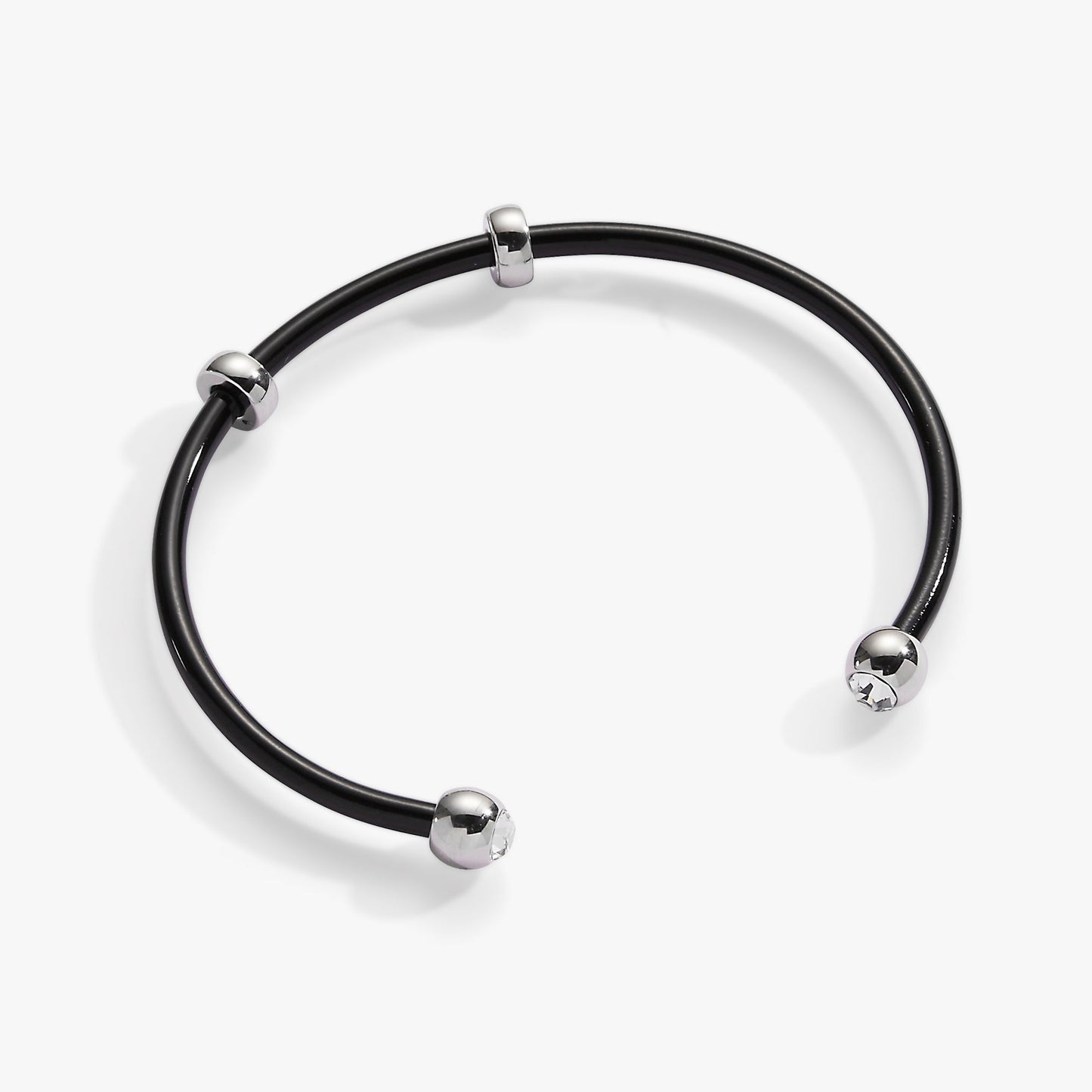 Bezel Stone Enamel Cuff, Black Stainless Steel Silver