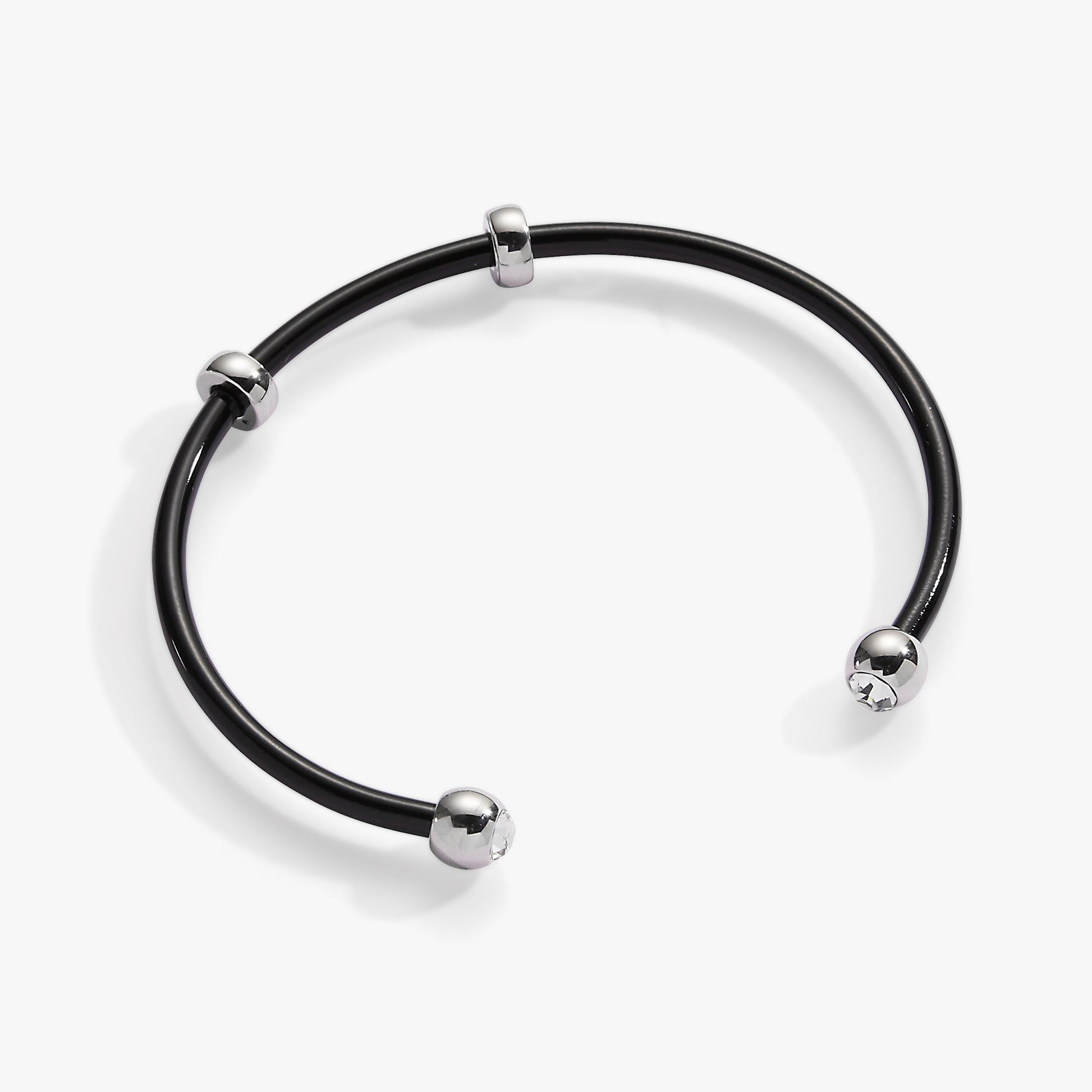 Bezel Stone Enamel Cuff, Black Stainless Steel Silver