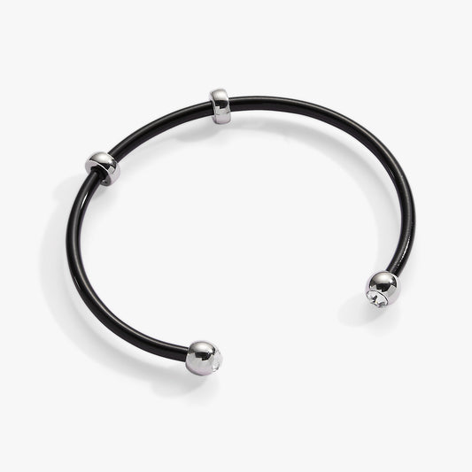 Bezel Stone Enamel Cuff, Black Stainless Steel Silver