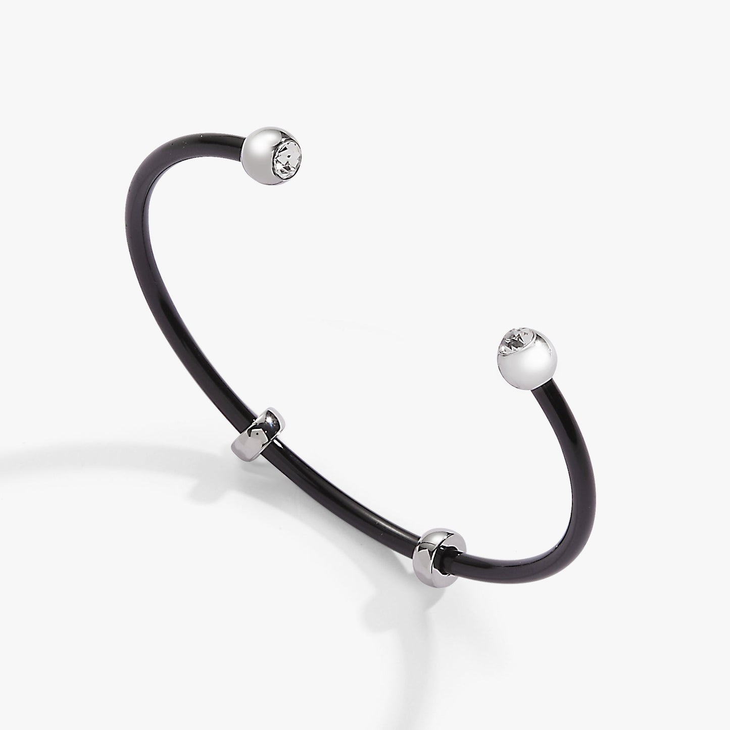 Bezel Stone Enamel Cuff, Black Stainless Steel Silver