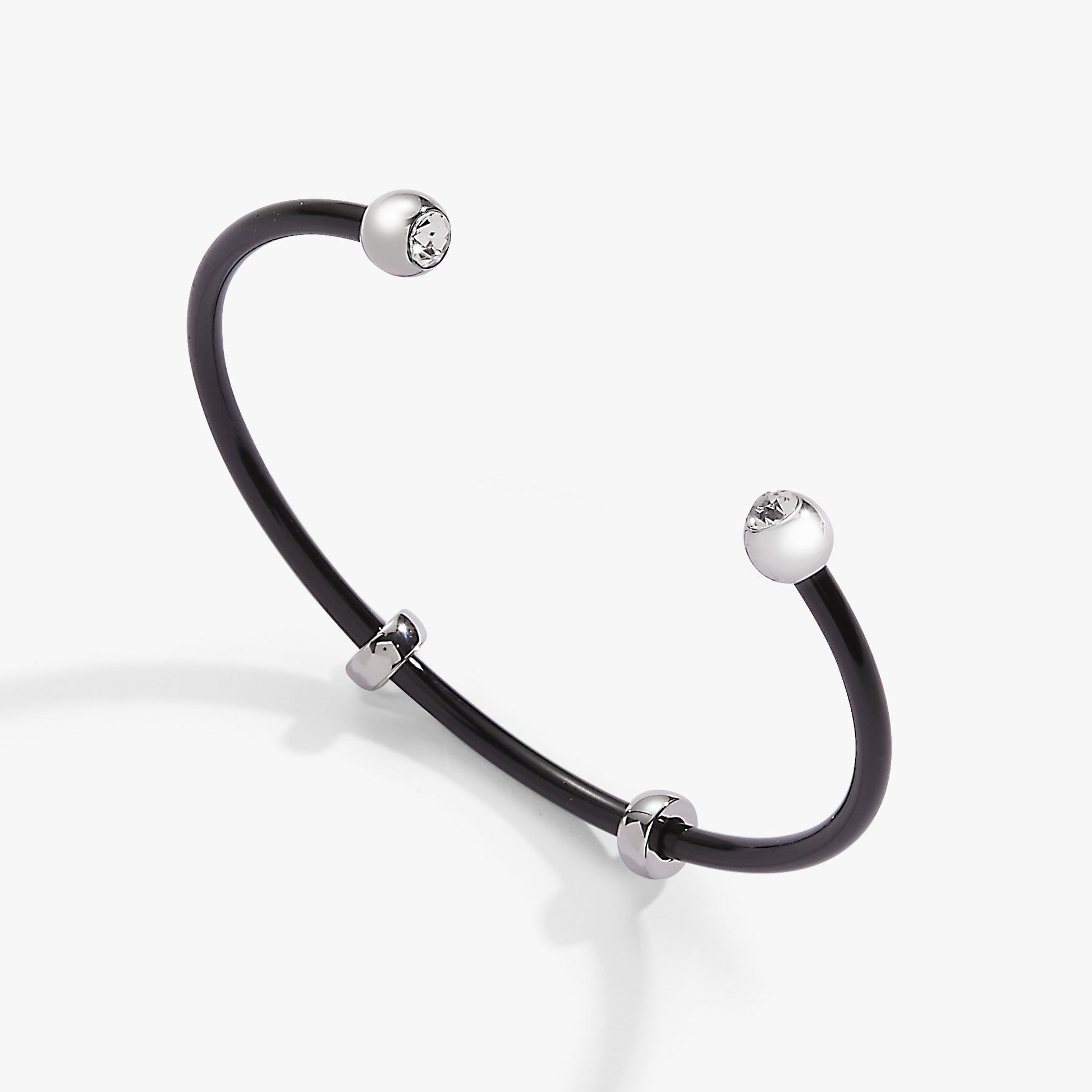 Bezel Stone Enamel Cuff, Black Stainless Steel Silver