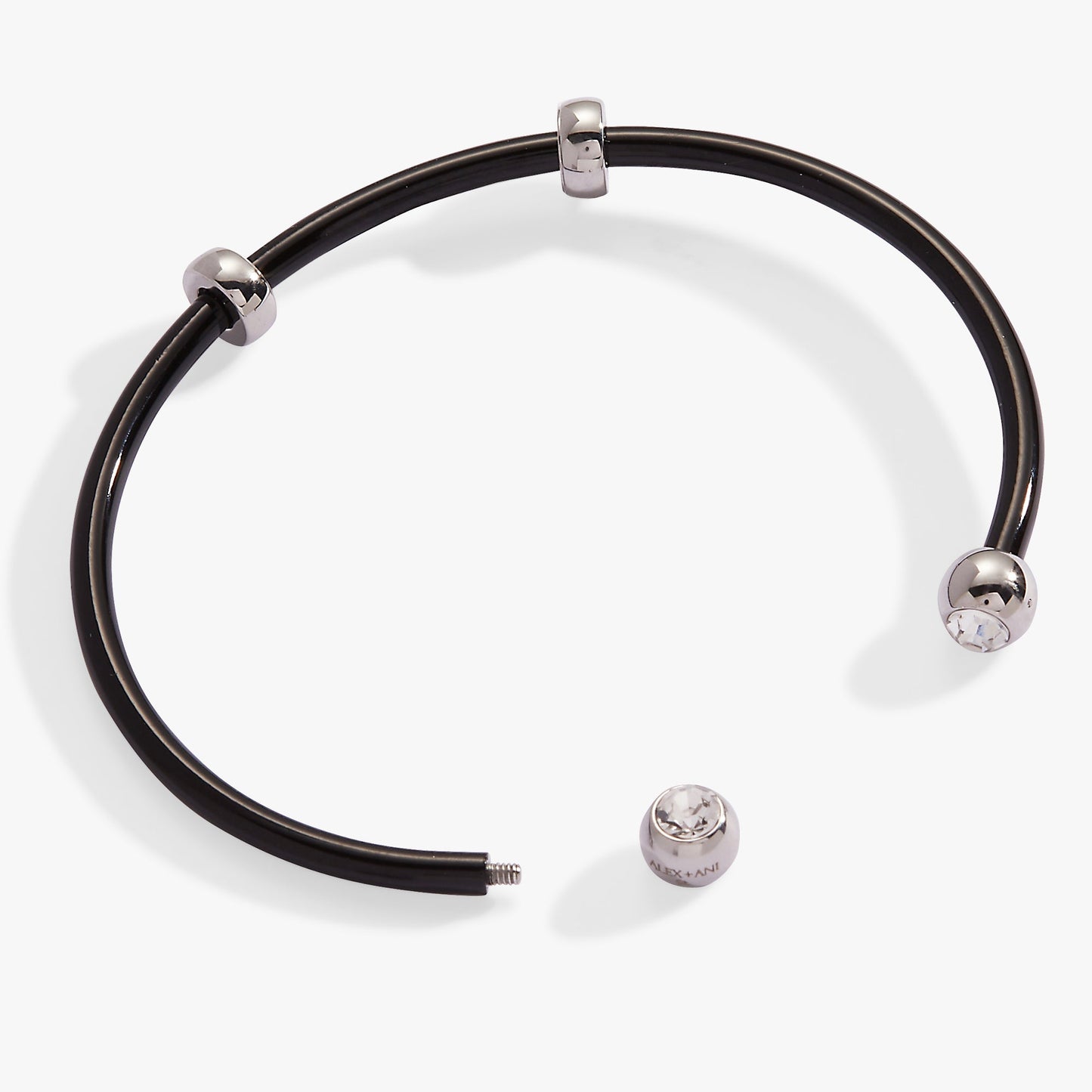 Bezel Stone Enamel Cuff, Black Stainless Steel Silver