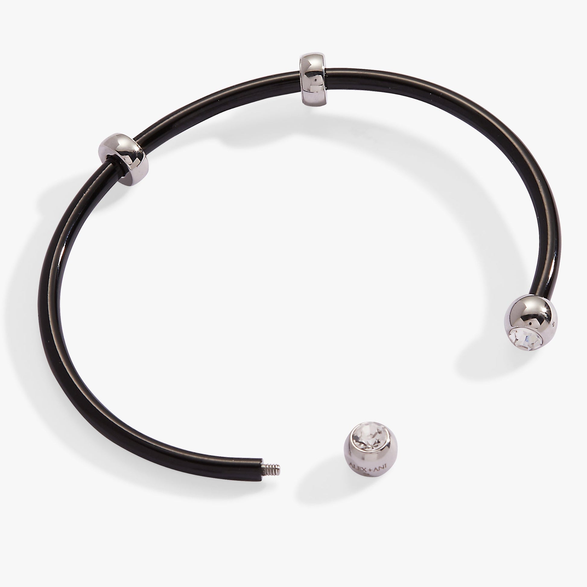 Bezel Stone Enamel Cuff, Black Stainless Steel Silver
