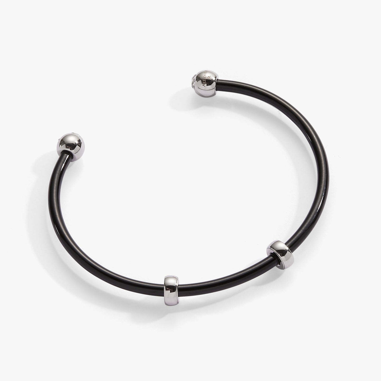 Bezel Stone Enamel Cuff, Black Stainless Steel Silver